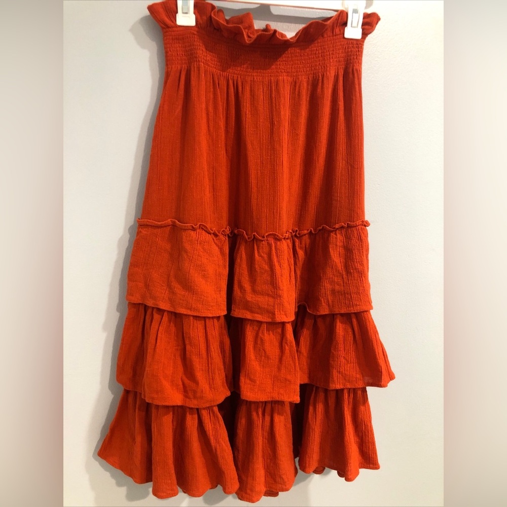 Free People Boho Sea Breeze Tiered Skirt Burnt Orange Sz Small Endless Summer